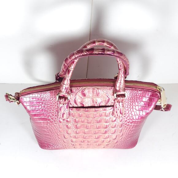 BRAHMIN DUXBURY Medium Pink BLUSH Leather Croc Embossed Ombre Satchel Handbag - Picture 4 of 16